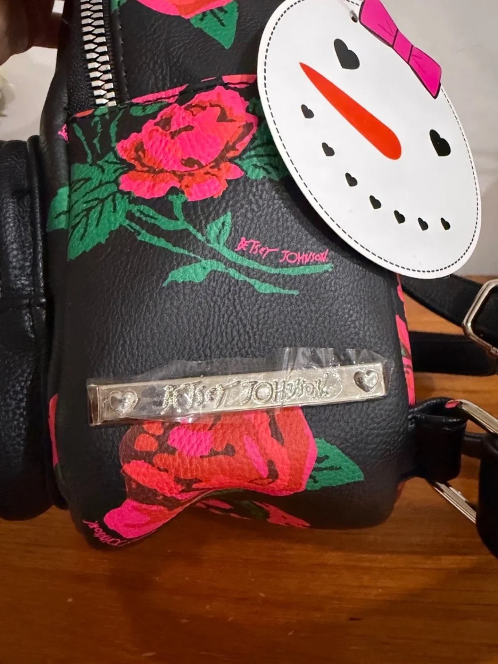 Betsey Johnson Mini Backpack Rose & Black Cat Face NWT